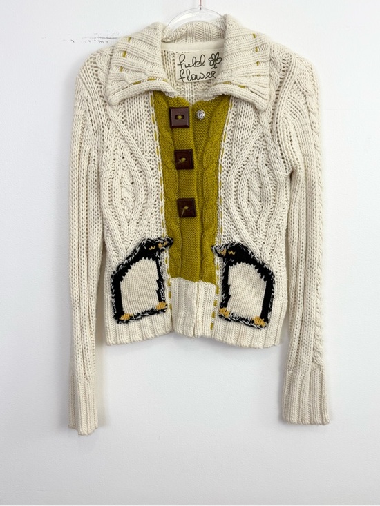 Anthropologie Sweaters - Anthropologie Field Flower Chunky Knit Cardigan Wool Blend Penguin Sweater M
